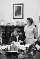 Kennedys, JFK and Jackie at Senate Desk, Smiling
