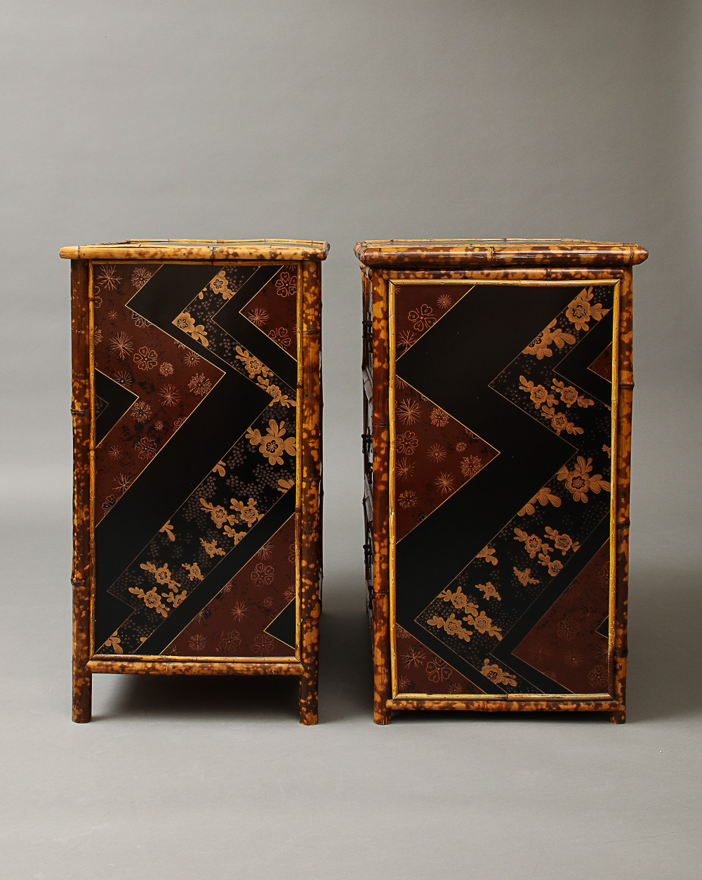 Pair of Bamboo and Chinoiserie Lacquer Chest of Drawers by | Liz O 