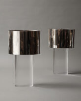 Pair of Lucite Lamps with Chrome Shades, c. 1970s