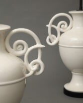 Pair of Bassanello-Style White Glazed Ceramic Urn Lamps, Italian