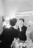 Audrey Hepburn Applies Lipstick in Mirror, Backstage at Ondine, 1954
