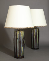 Pair of Bulldog Table Lamps in Pinstripe
