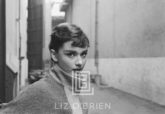 Audrey Hepburn in Grey Turtleneck Sweater, Glances Right, Chin Down, 1953