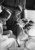 Audrey Hepburn and William Holden on the set of Sabrina, Smiling, 1953