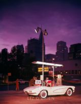 White Corvette at Gas Station, Night, Circa 1960