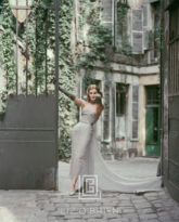Dior Gray Chiffon in Courtyard, 1955