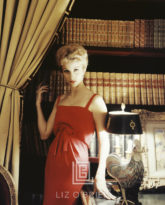 Designer's Homes, Dolores Guinness the daughter of Gloria Guinness wears Red Dior, 1959