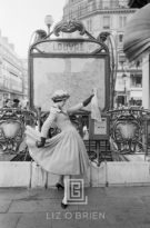 Grey Dior Outside Paris Louvre Metro, BW 1957