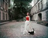 Balenciaga Red and White Satin with Black Cat, 1955