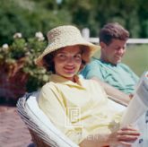 Kennedys, Jackie in Straw Hat, JFK Smiling, 1959