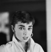 Audrey Hepburn White Shirt Portrait, Nods Lips Parted, 1954