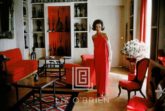Lee Radziwill Red Gown in Red Room, 1962.